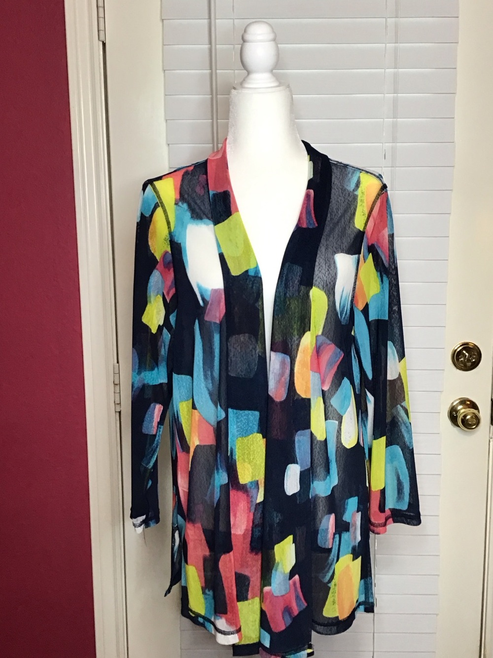 Multiples Navy Multicolor Abstract Kimono-Cardigan